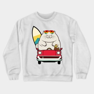 Funny Fat cat is driving to the beach Crewneck Sweatshirt